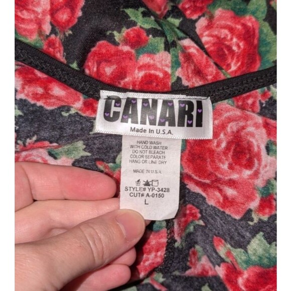 Canari Dress L Women's Black Floral Scoop Neck Spaghetti Strap Trapeze Comfy - Picture 6 of 7